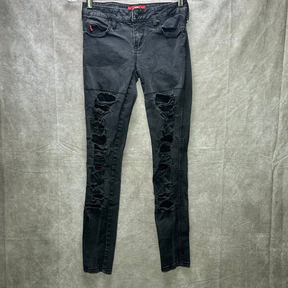 Royal Bones Black Distressed Skinny Jeans Size 5 Punk Goth Emo - Picture 1 of 9